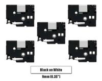 Brother P-Touch PT-2430PC Black on White Label Tapes 5Pack - 0.35\" Ea.