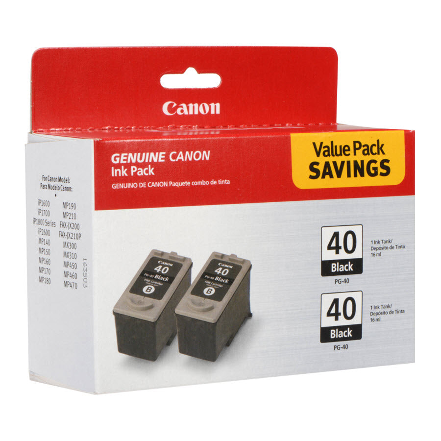 OEM Canon PG40 Black Inkjet Cartridge 2-Pack (658 Pages)