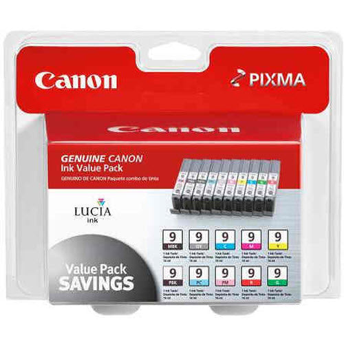 OEM Canon PGI-9 Ink Cartridge Value-Pack (Matte Black, Cyan, Magenta, Yellow, Red, Green, Gray, Photo Black, Photo Cyan, Photo Magenta)