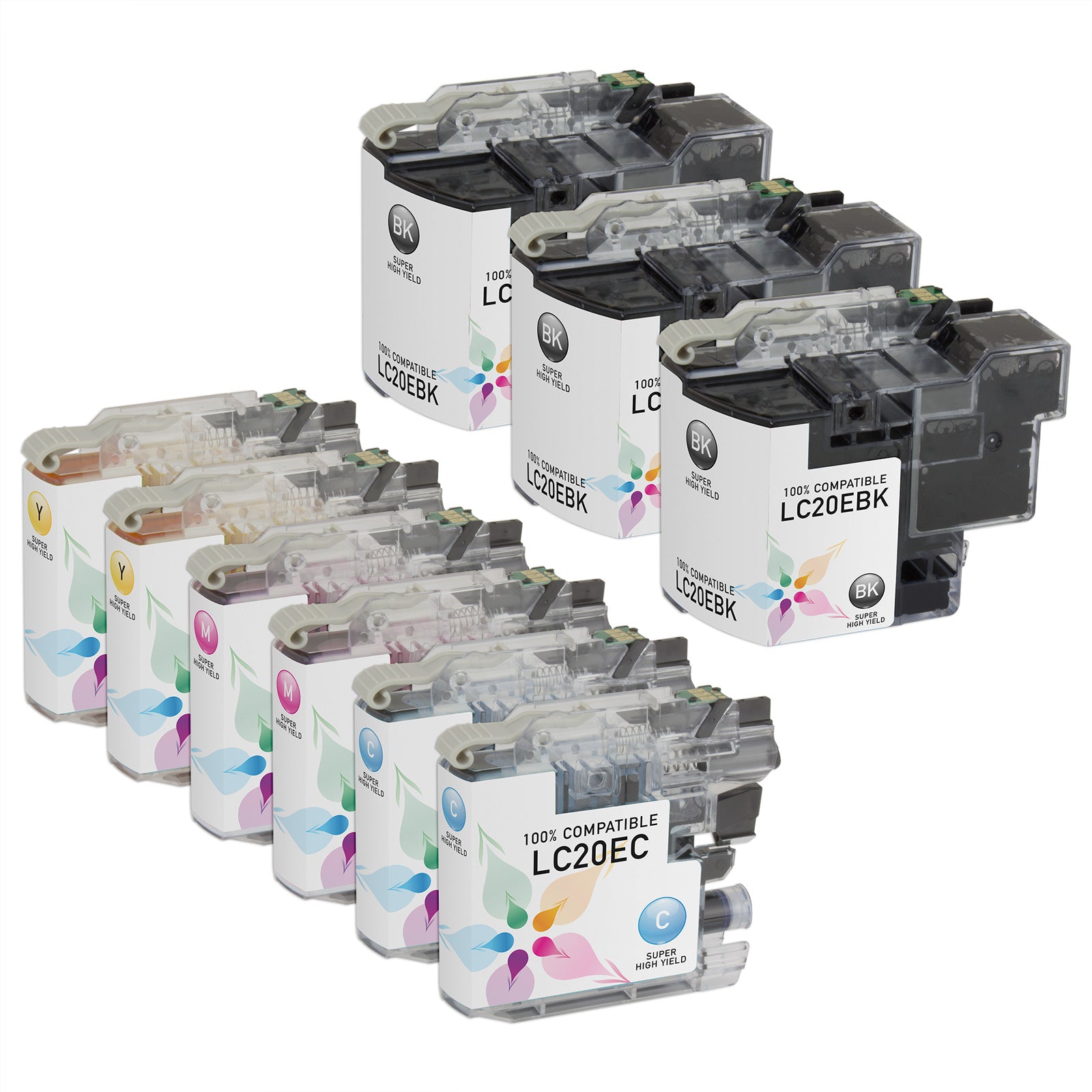 Set of 9 Compatible Brother LC20E Ink Cartridges (3 Black, 2 Cyan, 2 Magenta, 2 Yellow)