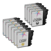 Set of 10 Compatible Brother LC65 High Yield Ink Cartridges (Multi-Color)