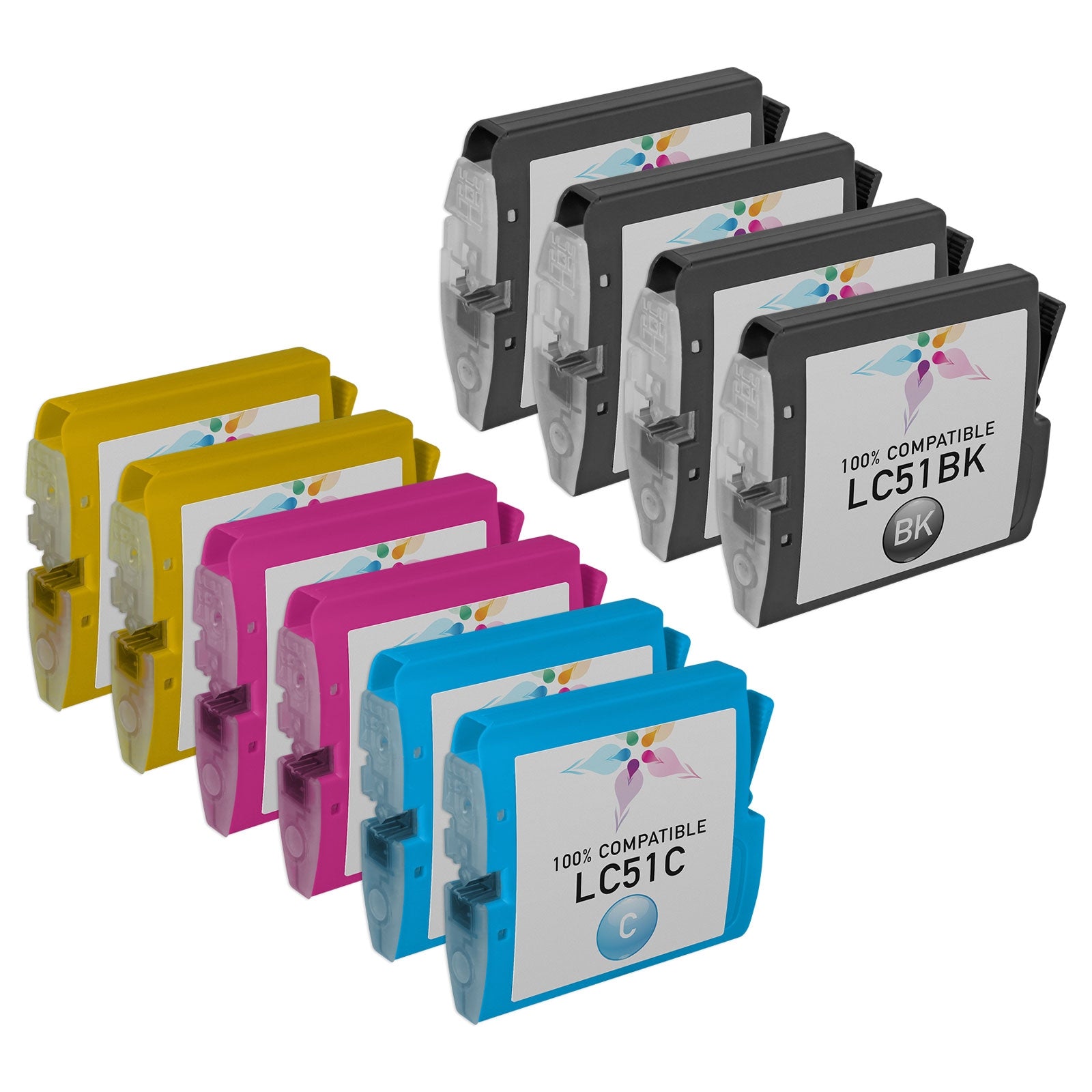 Compatible Brother LC51 Bulk Set of 10 Ink Cartridges (Black, Cyan, Magenta, Yellow)