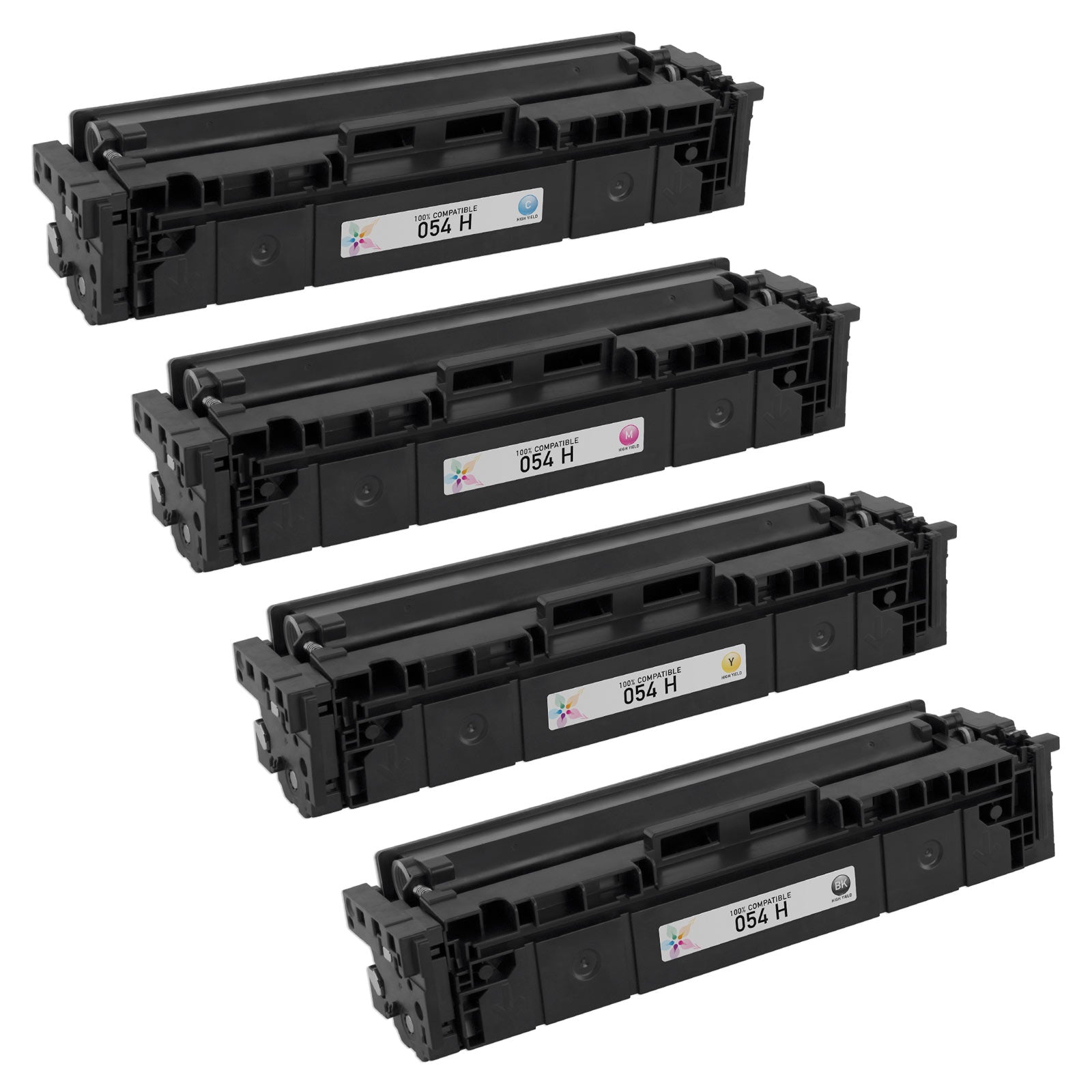Set of 4 Compatible Canon 054H High Yield Toner Cartridges (Black, Cyan, Magenta, Yellow)