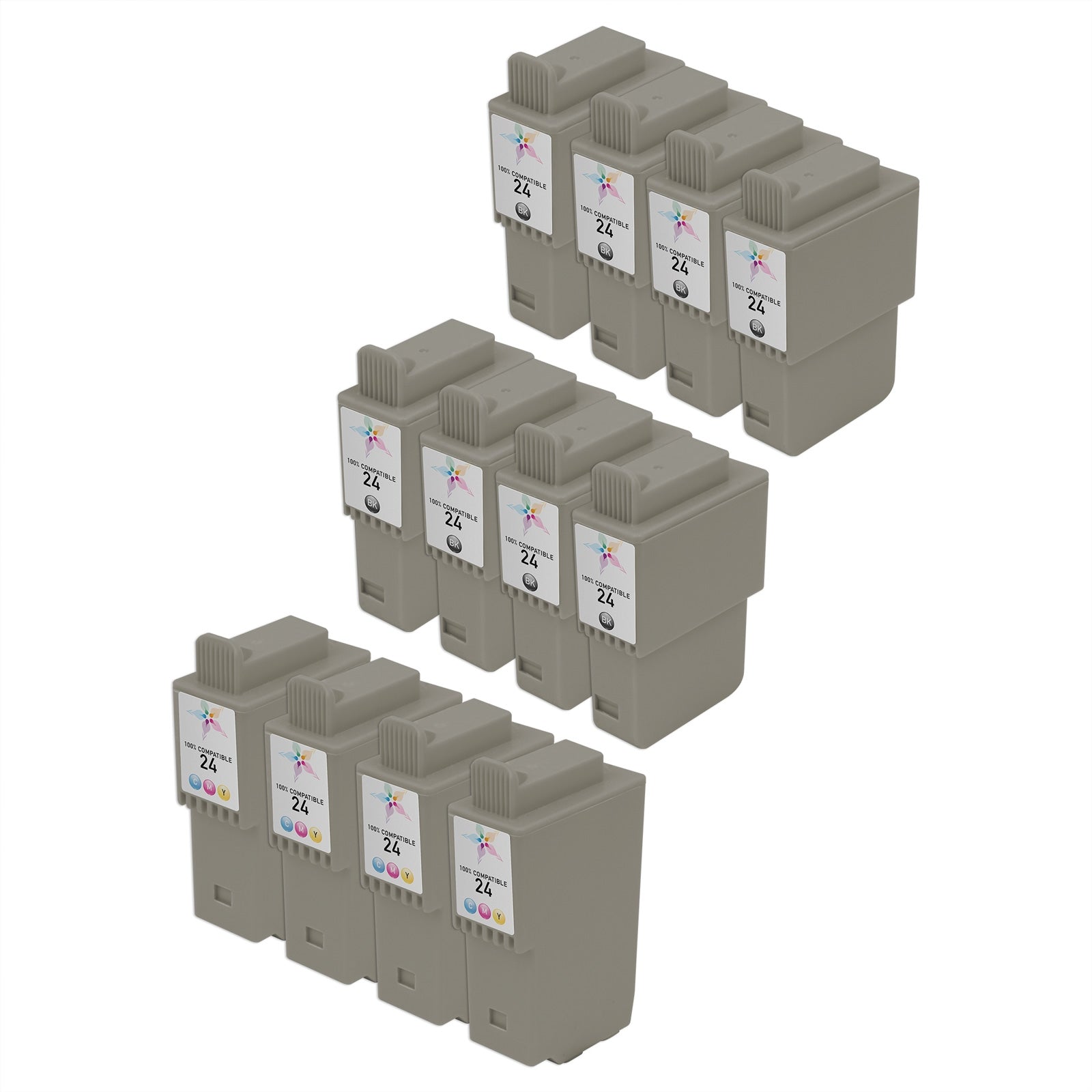 Compatible Canon BCI24 Set of 12 Ink Cartridges (8 Black, 4 Color)