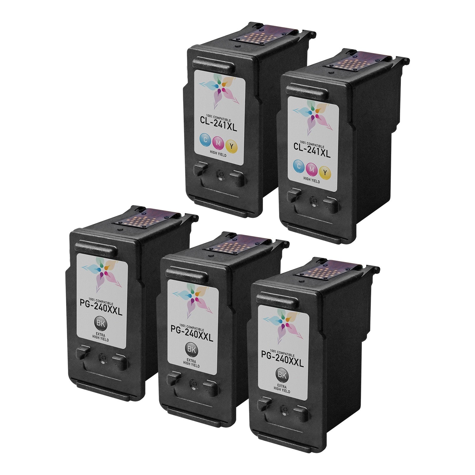Set of 5 Remanufactured Canon PG-240XXL/CL-241XL Ink Cartridges (3 Black, 2 Color)