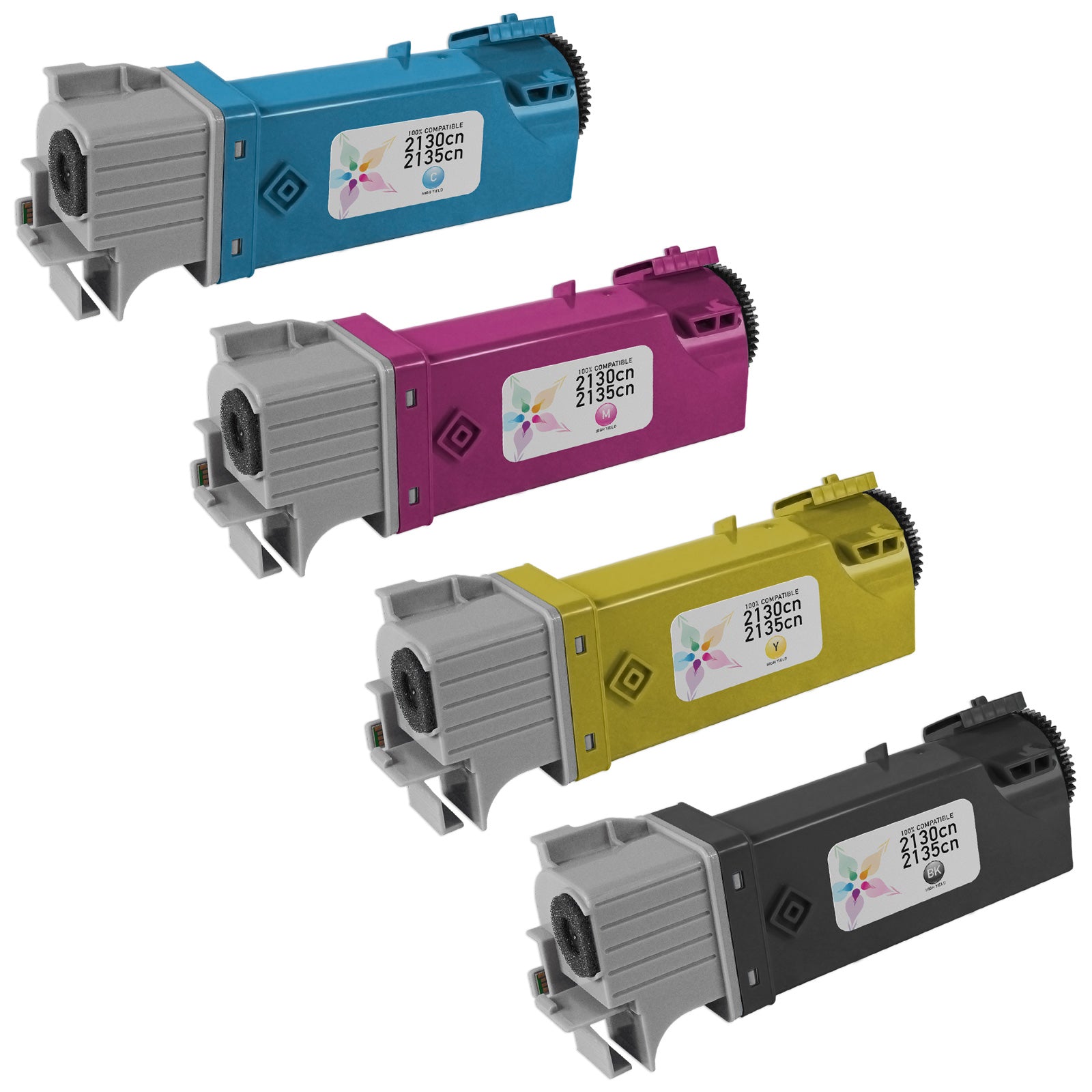 Compatible Set of 4 High Yield Toners for Dell 2130cn and 2135cn (Black, Cyan, Magenta, Yellow) (5,000 Pages)