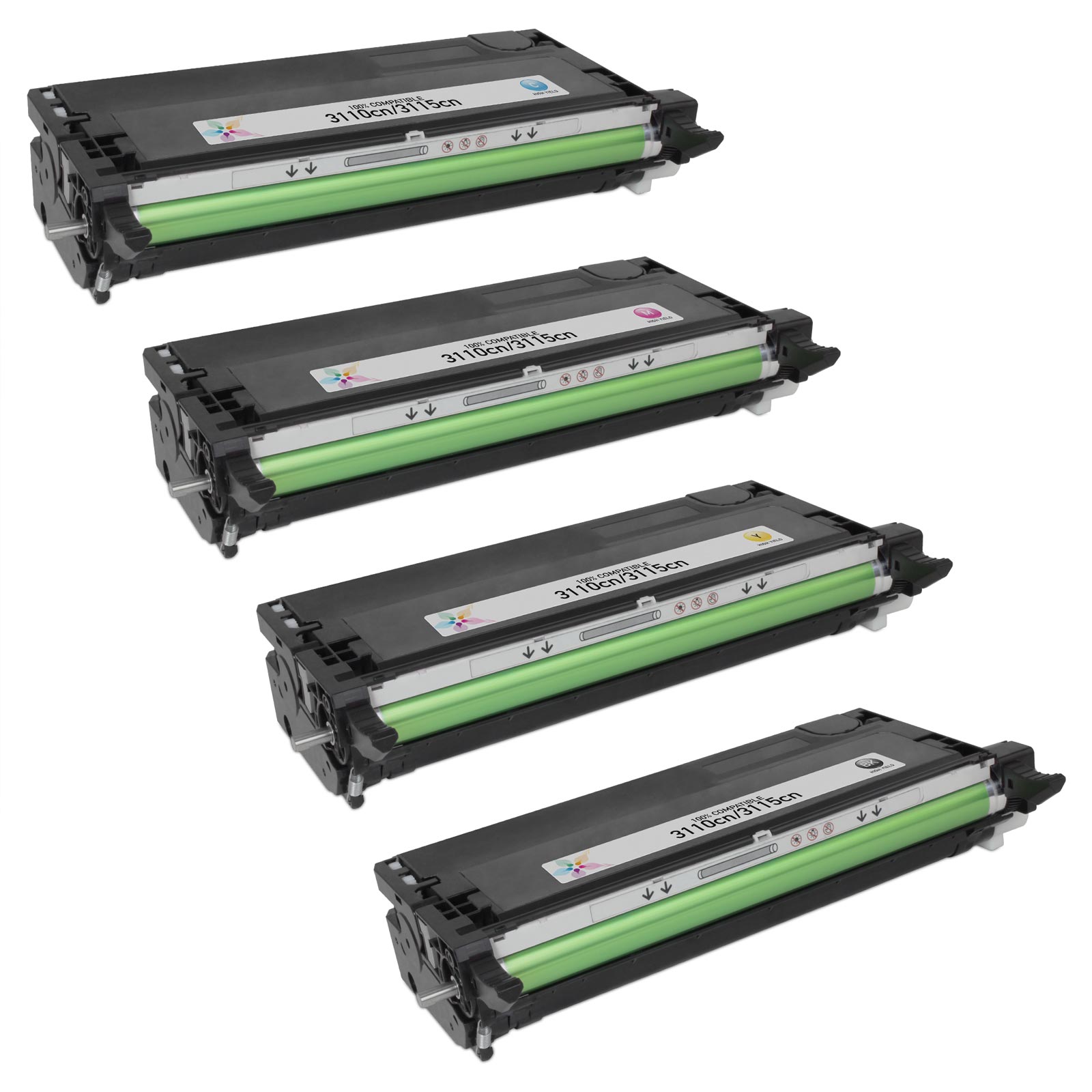 Set of 4 Remanufactured Dell 310-8092 Black, 310-8094 Cyan, 310-8096 Magenta, 310-8098 Yellow Toner Cartridges (8,000 Pages)
