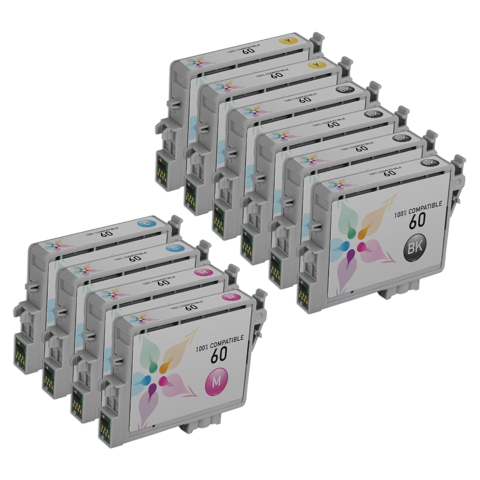 Set of 10 Remanufactured Epson T060 Ink Cartridges (Multi Color)
