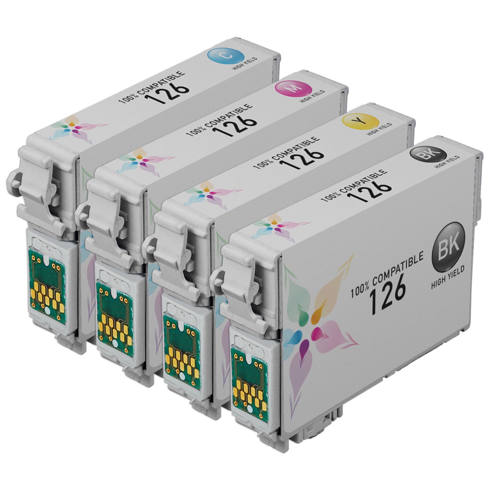 Set of 4 Remanufactured Epson T126 High Yield Ink Cartridge (Black, Cyan, Magenta, Yellow)