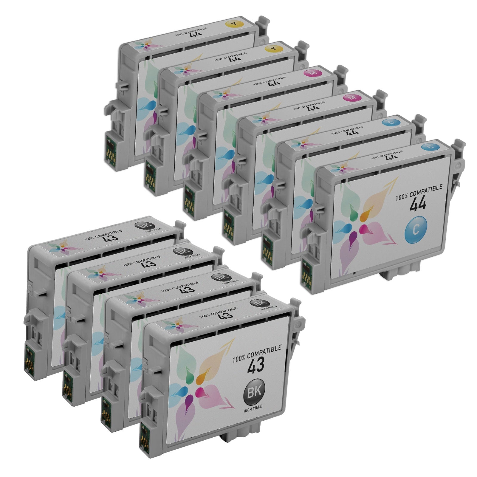 Set of 10 Remanufactured Epson T043120, T044220, T044320, T044420 Ink Cartridges (Multi)