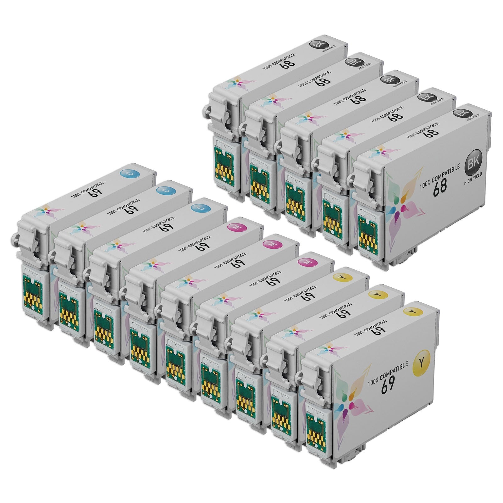 Set of 14 Remanufactured Epson T068/T069 Multi Ink Cartridges (4,975 Pages)