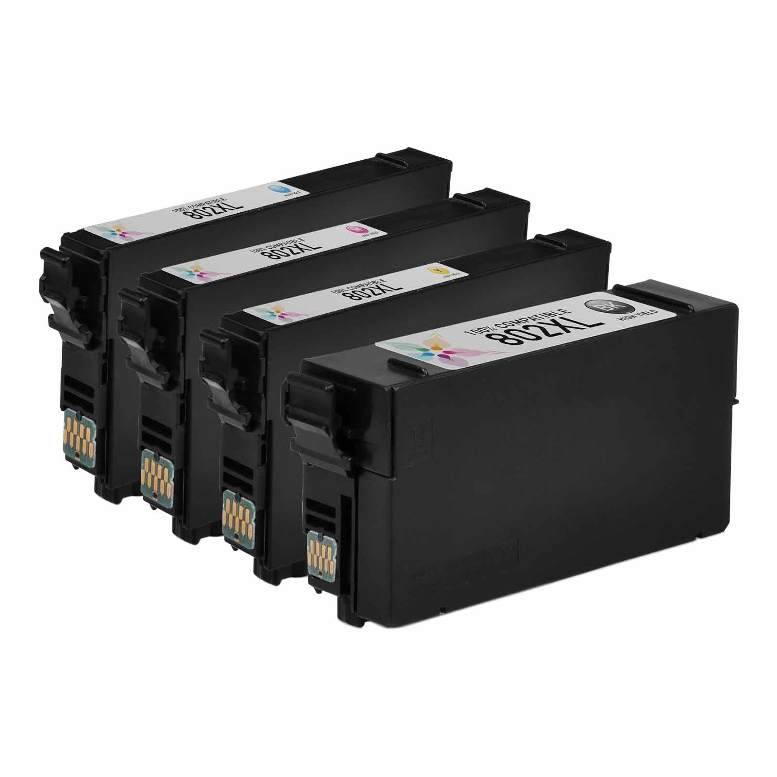 Set of 4 Remanufactured Epson 802XL High Yield Ink Cartridge (Multi Color)