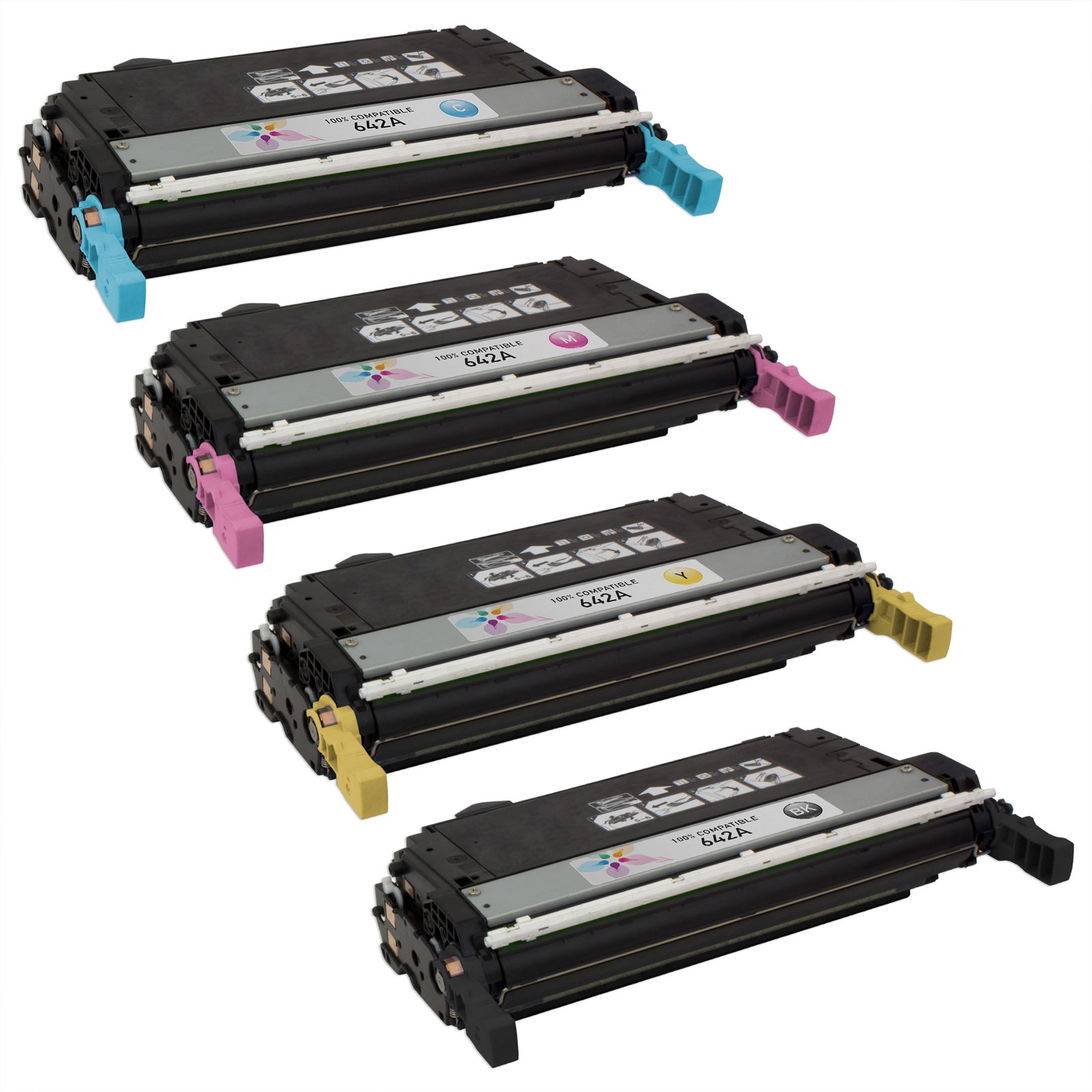 Set of 4 Remanufactured HP 642A Multi Toner Cartridges (15,000 Pages)