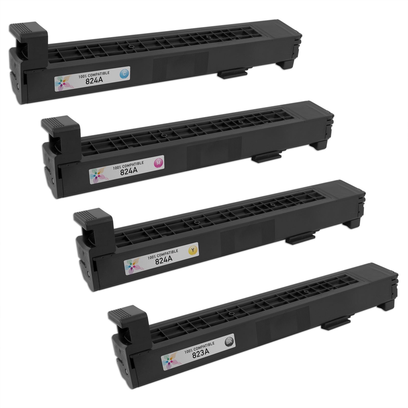 Set of 4 Remanufactured HP 824A Toner Cartridges (Black, Cyan, Magenta, Yellow) (37,500 Pages)