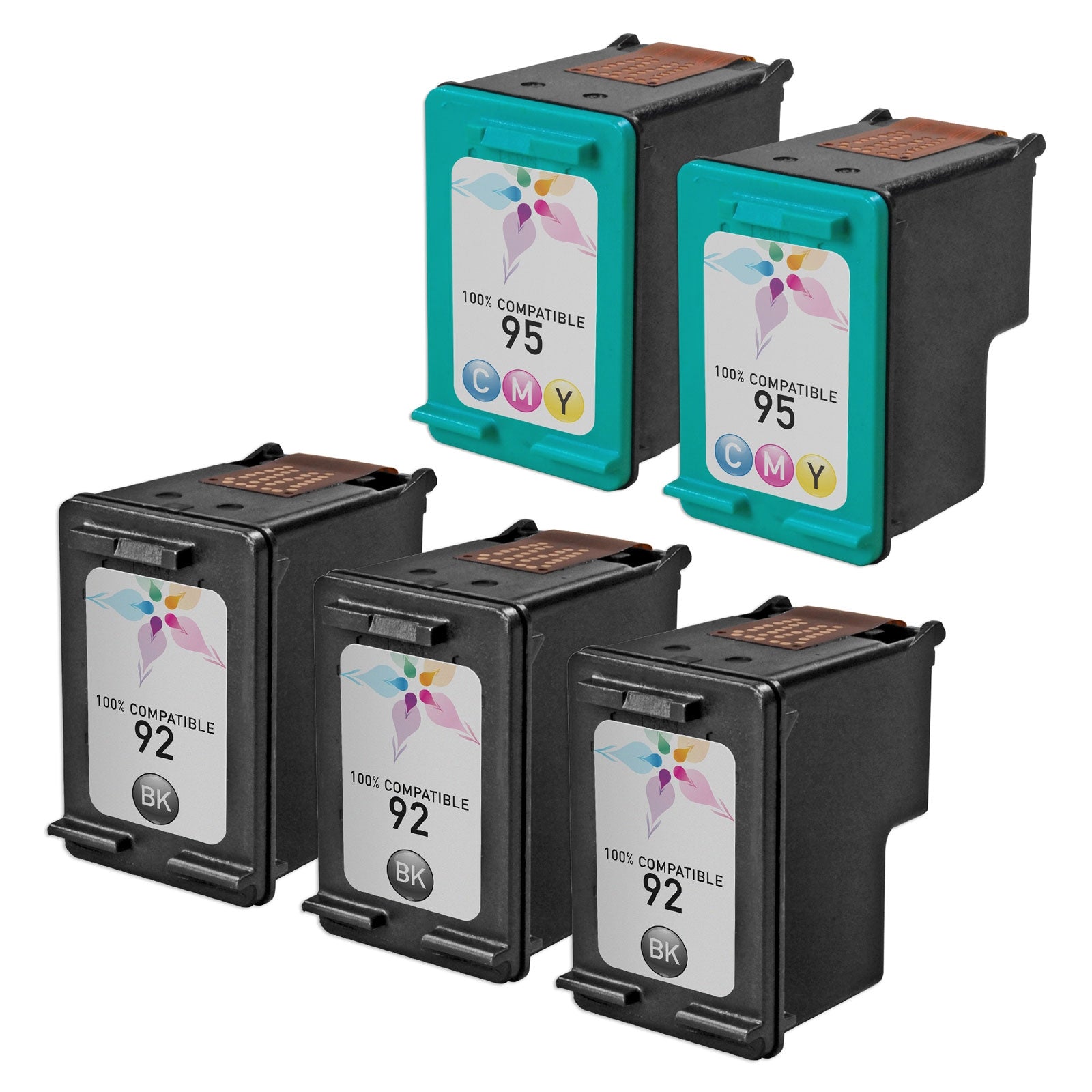 Set of 5 Remanufactured HP 92 & 95 Ink Cartridges (3 Black, 2 Color)