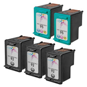 Set of 5 Remanufactured HP 92 & 95 Ink Cartridges (3 Black, 2 Color)