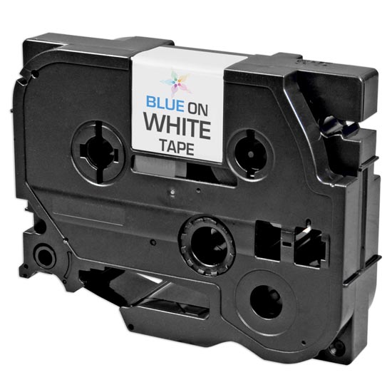 Compatible Brother TZe243 Blue on White Label Tape - 0.7 in x 26.2 ft (18 mm x 8 m)