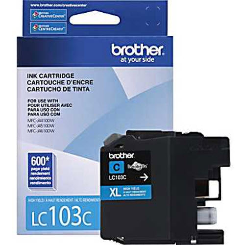 OEM Brother LC103C High-Yield Cyan Ink Cartridge (600 Pages)