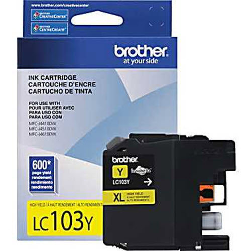 OEM Brother LC103Y High-Yield Yellow Ink Cartridge (600 Pages)