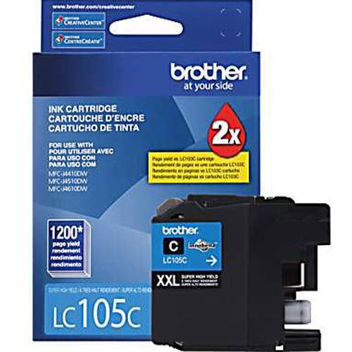 OEM Brother LC105C Super High-Yield Cyan Ink Cartridge (1,200 Pages)