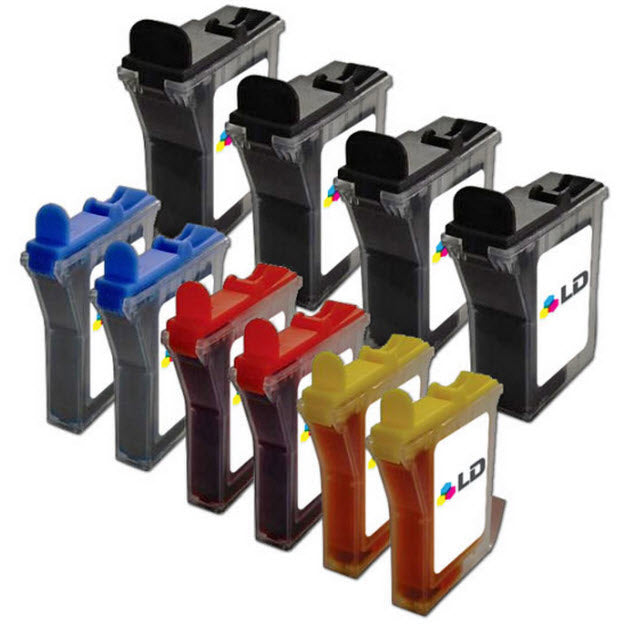 Set of 10 Compatible Brother LC21 Ink Cartridges (4 Black, 2 Cyan, 2 Magenta, 2 Yellow)