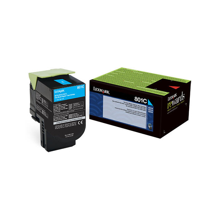 OEM Lexmark 80C10C0 (801C) Cyan Laser Toner Cartridge (1,000 Pages)
