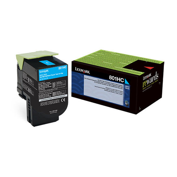 OEM Lexmark 80C1HC0 (801HC) High-Yield Cyan Laser Toner Cartridge (3,000 Pages)