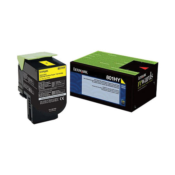 OEM Lexmark 80C1HY0 (801HY) High-Yield Yellow Laser Toner Cartridge (3,000 Pages)