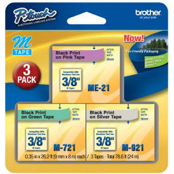 OEM Brother ME793 Black on Pink, Silver & Green Tape 3-Pack