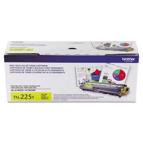 OEM Brother TN-225Y High-Yield Yellow Laser Toner Cartridge (2,200 Pages)