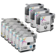 Set of 9 Compatible Brother LC107 and LC105 Ink Cartridges (3 Black, 2 Cyan, 2 Magenta, 2 Yellow)