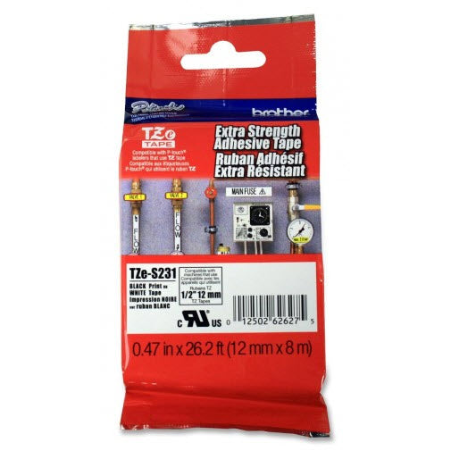 OEM Brother TZeS231 Black on White Tape