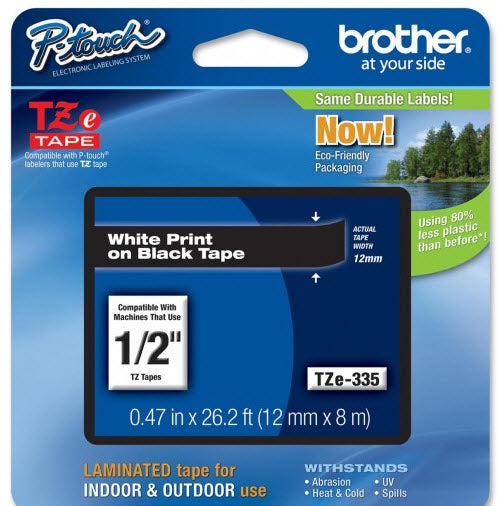 OEM Brother TZe335 White on Black Tape (1/2")