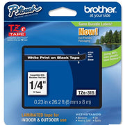 OEM Brother TZe315 White on Black Tape (1/4")