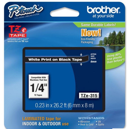 OEM Brother TZe315 White on Black Tape (1/4")