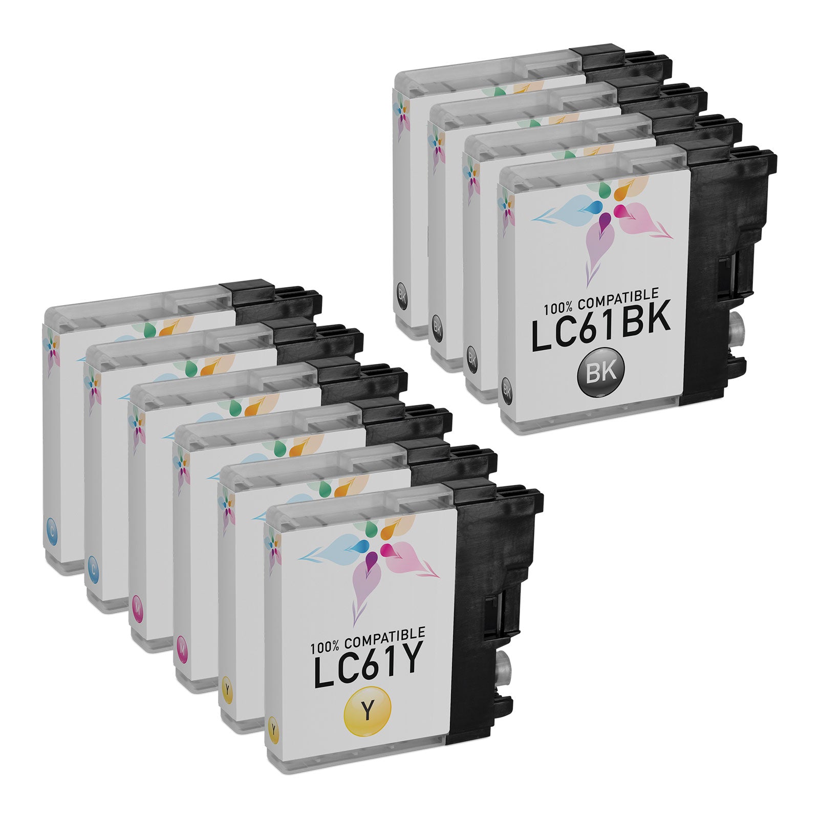 Compatible Brother LC61 Bulk Set of 10 Ink Cartridges (Black, Cyan, Magenta, Yellow)