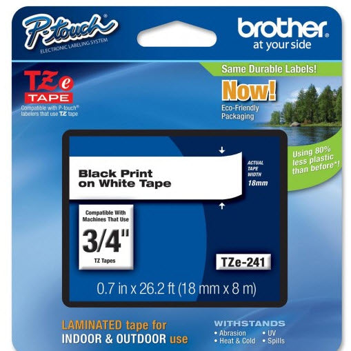 OEM Brother TZe241 Black on White Tape (3/4")