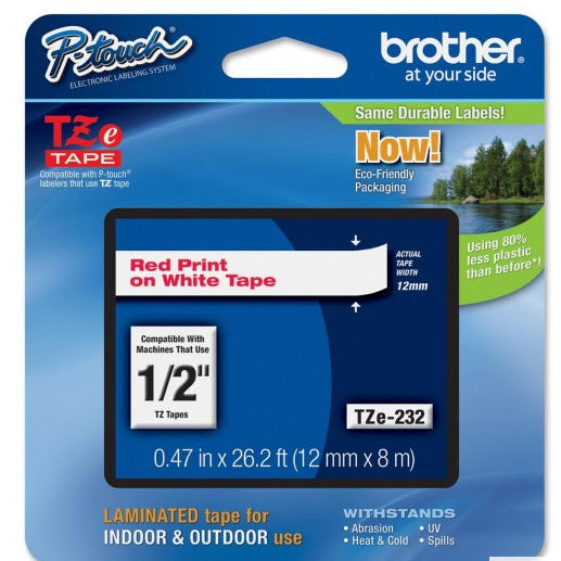 OEM Brother TZe232 Red on White Tape (1/2")