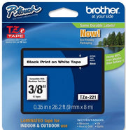 OEM Brother TZe221 Black on White Tape (3/8")