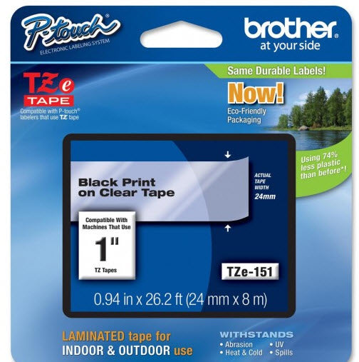 OEM Brother TZe151 Black on Clear Tape (1")