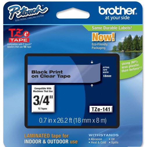 OEM Brother TZE141 Black on Clear Tape (3/4")