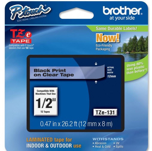 OEM Brother TZe131 Black on Clear Tape (1/2")