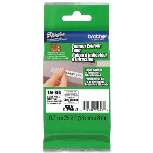 OEM Brother TZeSE4 Black on White Tape (3/4")