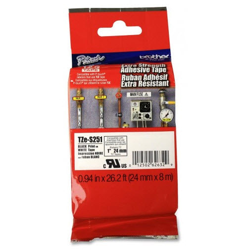 OEM Brother TZeS251 Black on White Tape (1")