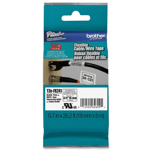 OEM Brother TZeFX241 Black on White Tape (3/4")
