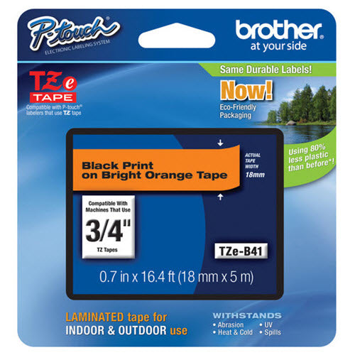 OEM Brother TZeB41 Black on Fluorescent Orange Tape (3/4")