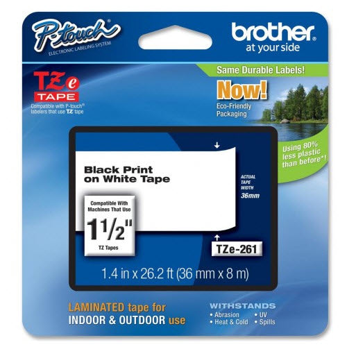 OEM Brother TZe261 Black on White Tape (1 1/2")