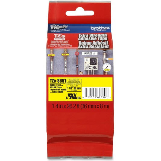 OEM Brother TZeS661 Black on Yellow Tape (1 1/2")