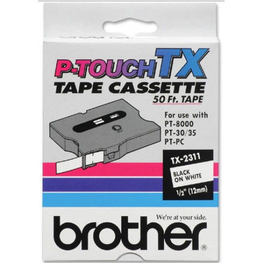 OEM Brother TX2311 Black on White Tape (1/2")