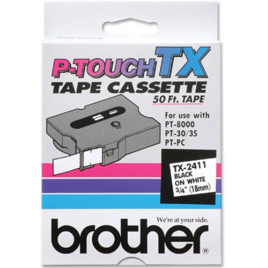 OEM Brother TX2411 Black on White Tape